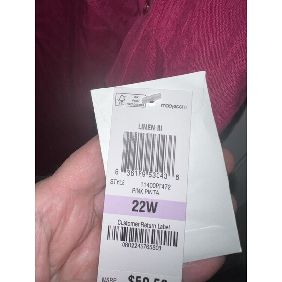 JM Collection Linen Blouse Womens Plus Sz 22W Roll Tab Sleeve Pink Button Up New - Picture 6 of 8